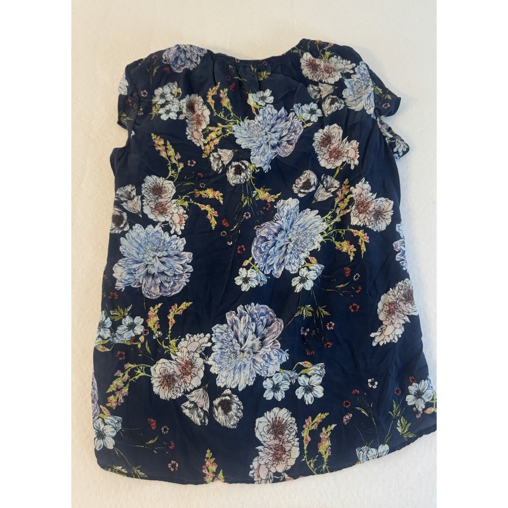 Daniel Rainn Navy Blue Floral Flutter Sleeve Blouse Peony Print Small